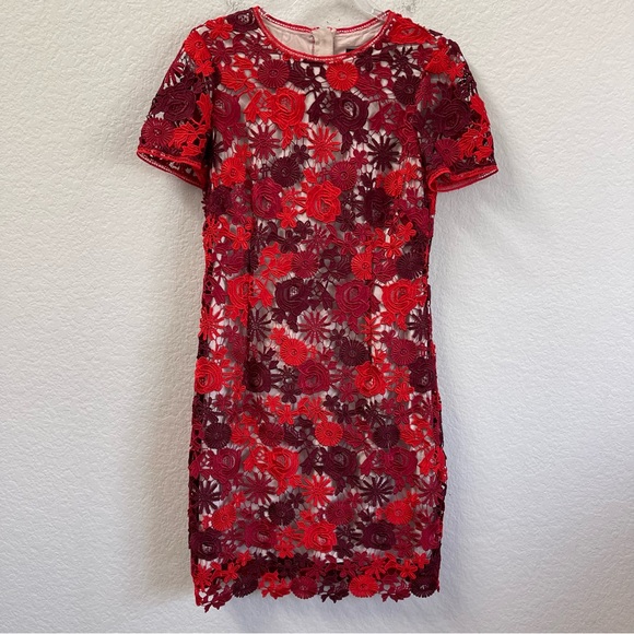 Karen Millen Dresses & Skirts - Karen Millen Red Floral Lace Overlay Dress US 10